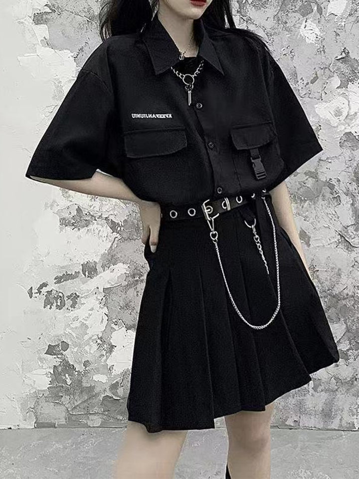 2-Piece-Set: Shirt + Pleated A-LINE Skirt + Belt