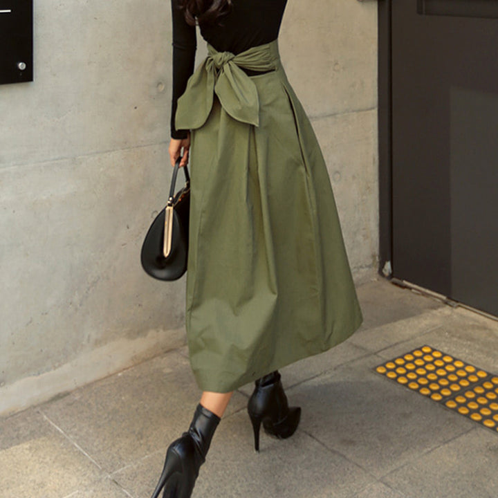 A-Line Skirt With High Waist And Bowknot