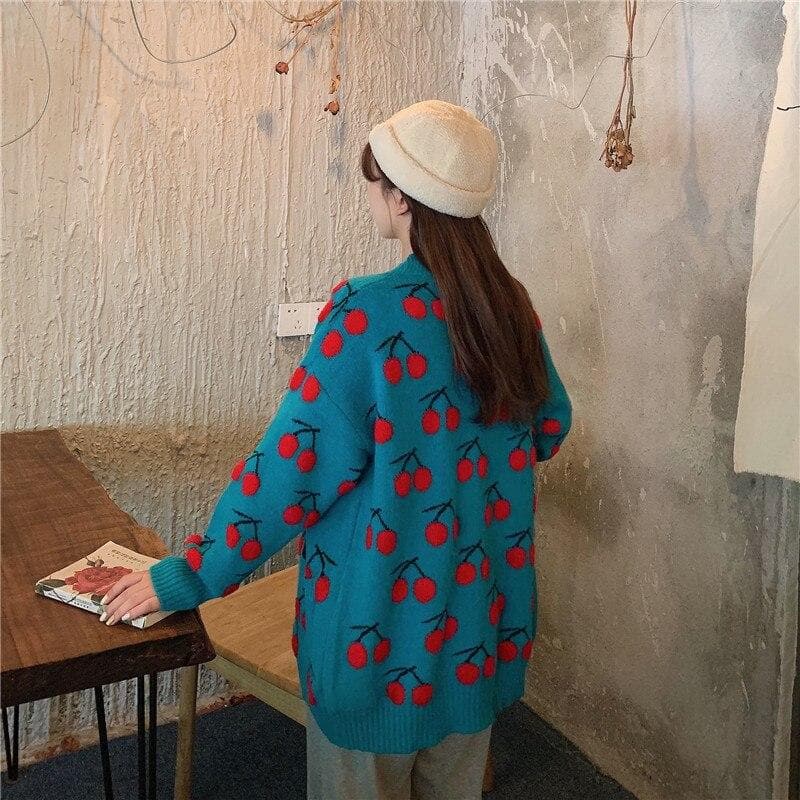 Knit Cherry Cardigan - Asian Fashion Lianox