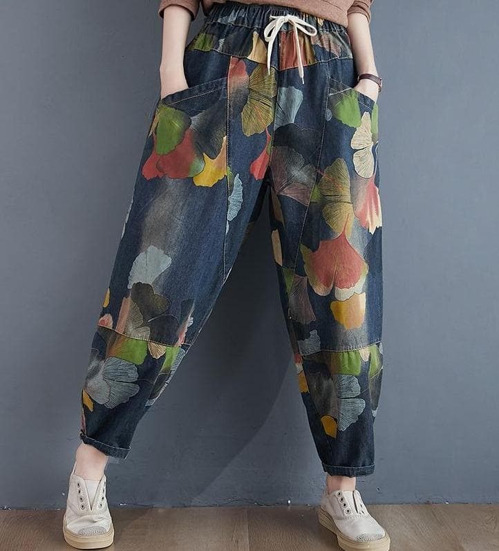 Balloon Pants With Colorful Print - Asian Fashion Lianox