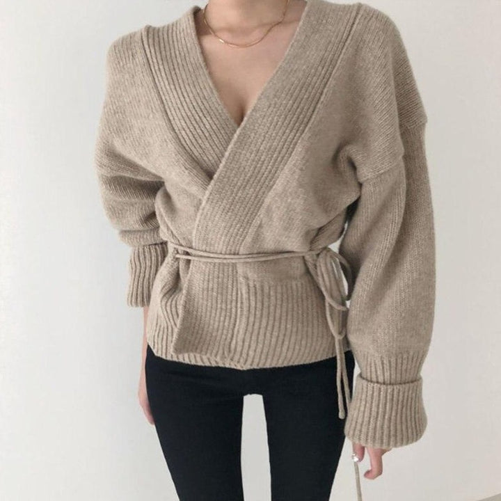 Cardigan With Waistband And V-Neck