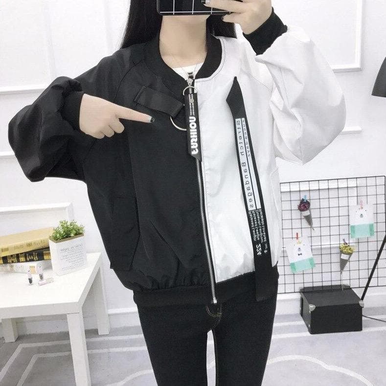 Two-Colored Jacket With Streetwear Details - Asian Fashion Lianox