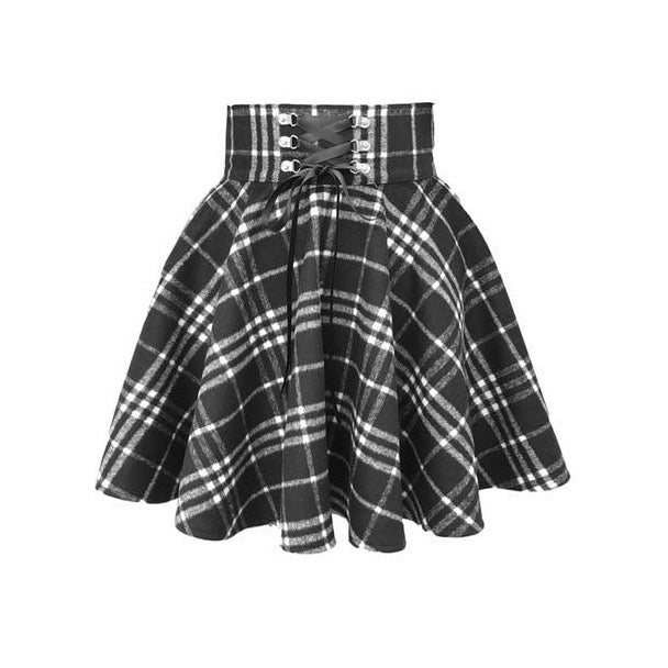 Lace-Up Mini Skirt With Plaid Pattern