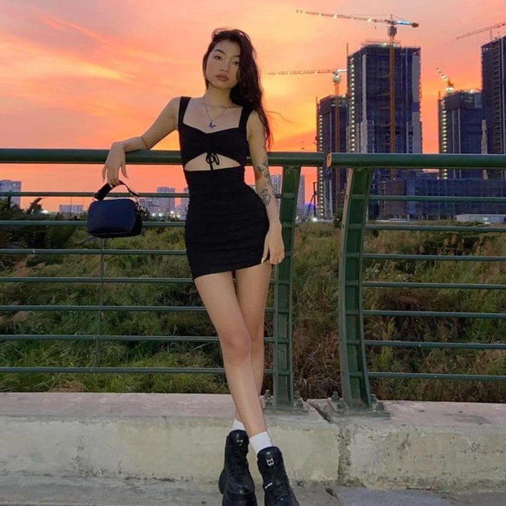 Tight Mini Dress With Cut-Out - Asian Fashion Lianox