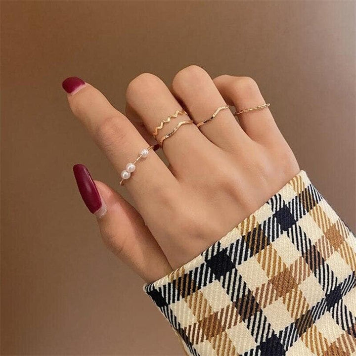 Vintage Aesthetic Golden Finger Ring Set (5 Rings) - Asian Fashion Lianox