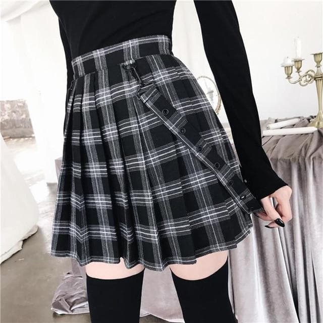 Plaid High Waist Skirt with Suspenders (S to 5XL!) – Lianox