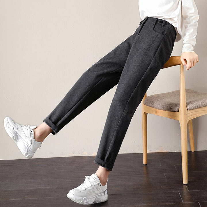 Ankle-Length Pants With Straight Cut And High Waist