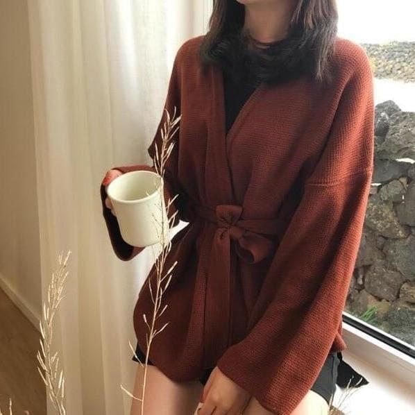 Knitted Wrap Cardigan - Asian Fashion Lianox