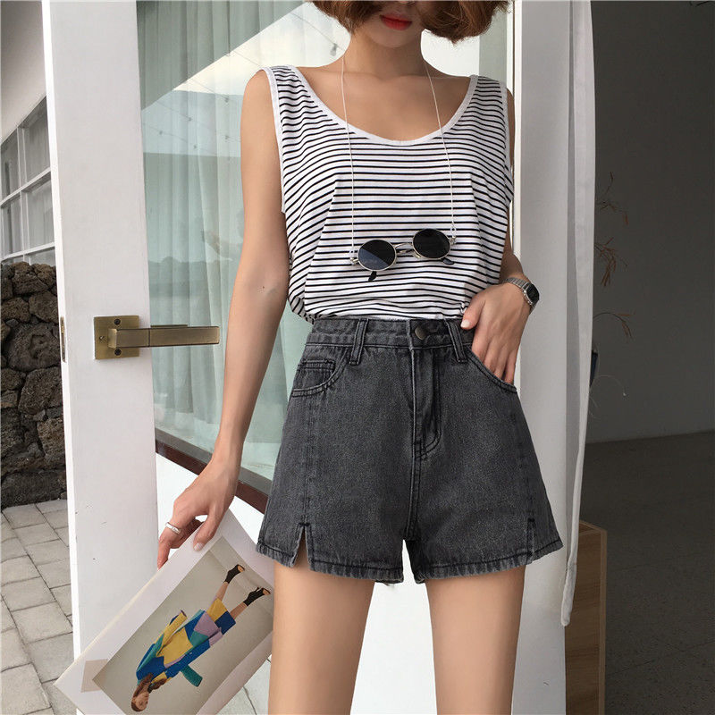 High-Waisted Denim Shorts With Pockets