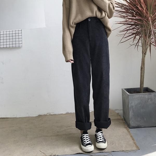 Pants With Relaxed High Waist Fit - Asian Fashion Lianox