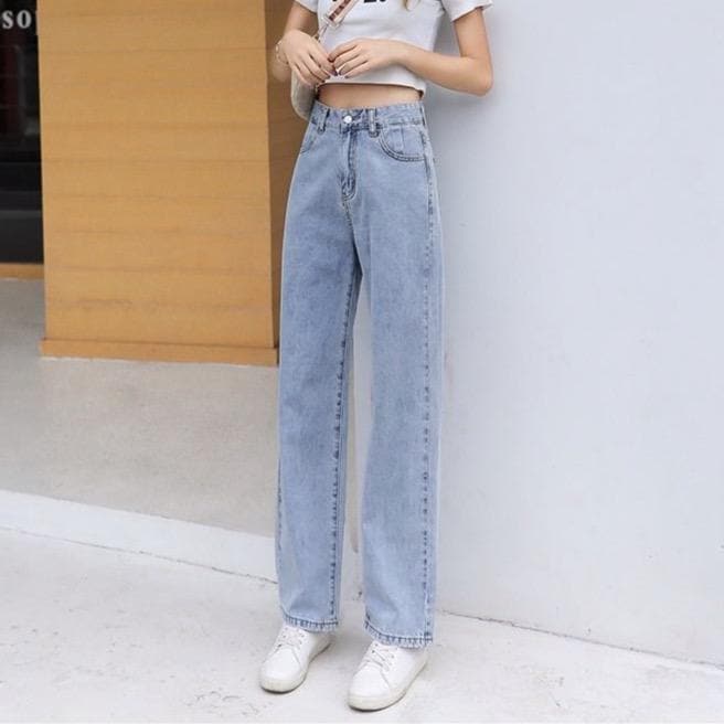 Straight High Waist Jeans - Asian Fashion Lianox