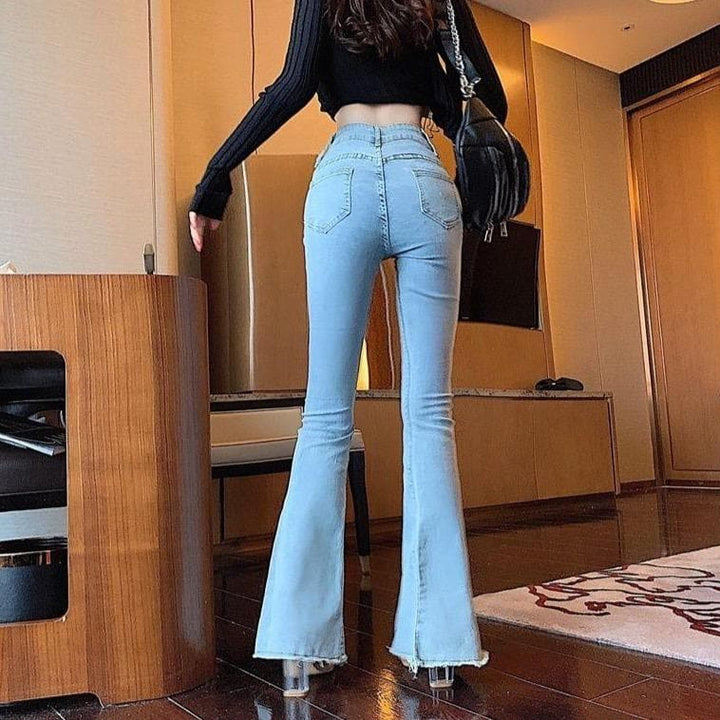 Flared Jeans With Ripped Details - Asian Fashion Lianox