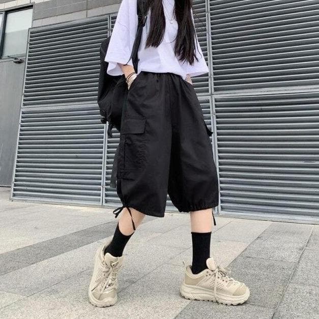 Cargo Shorts With Big Pocket And Elastic Waist - Asian Fashion Lianox