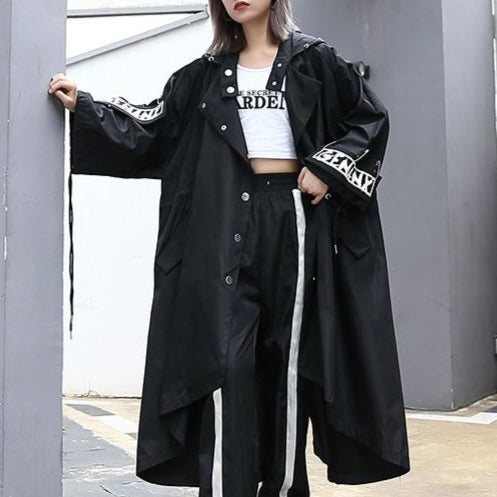 Long Coat With Hood And Graphic Print