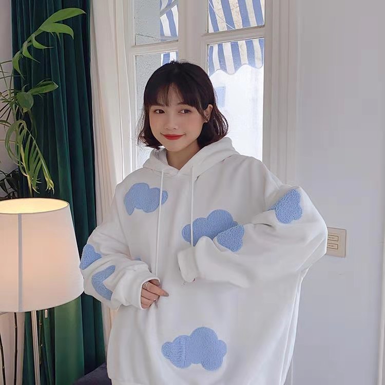 Hoodie With Cloud Embroidery