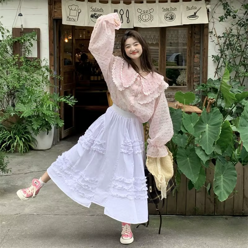 Floral Blouse With Flare Sleeves And Peter Pan Collar