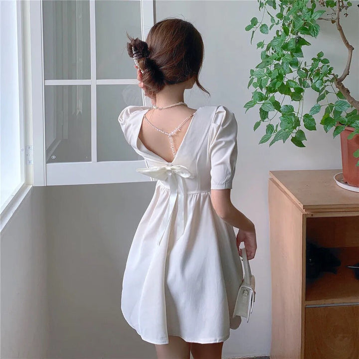 Backless Puff Sleeve Mini Dress