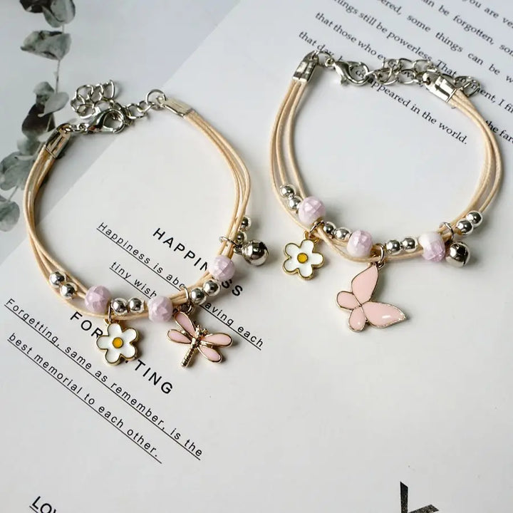 Cute Butterfly Dragonfly Flower Charm Bracelet