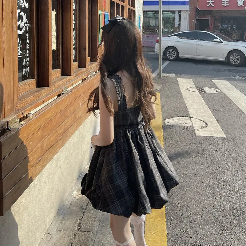 Plaid Backless Dress With Bow