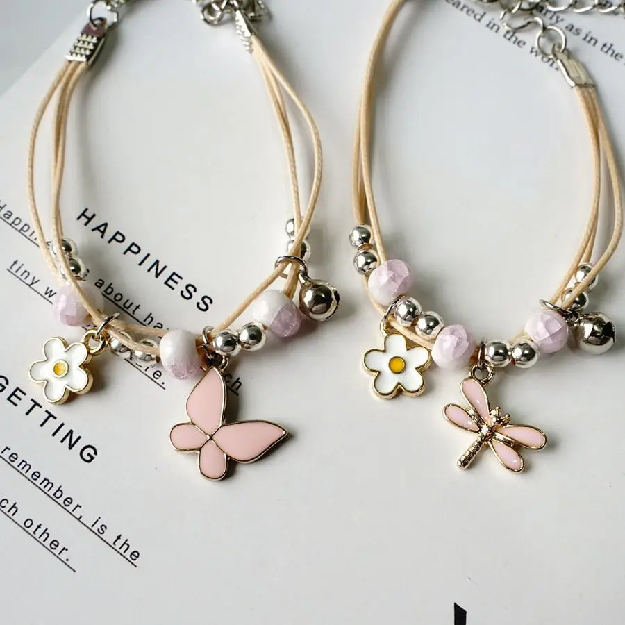 Cute Butterfly Dragonfly Flower Charm Bracelet