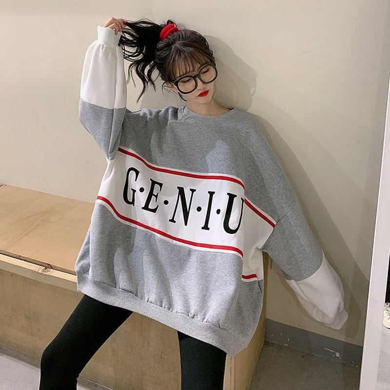 "GENIUS" Oversized Longsleeve Shirt With Accent Sleeves