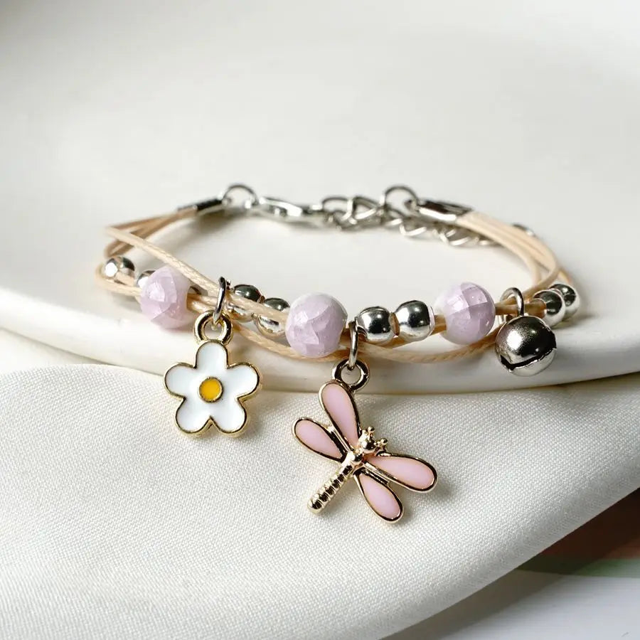 Cute Butterfly Dragonfly Flower Charm Bracelet