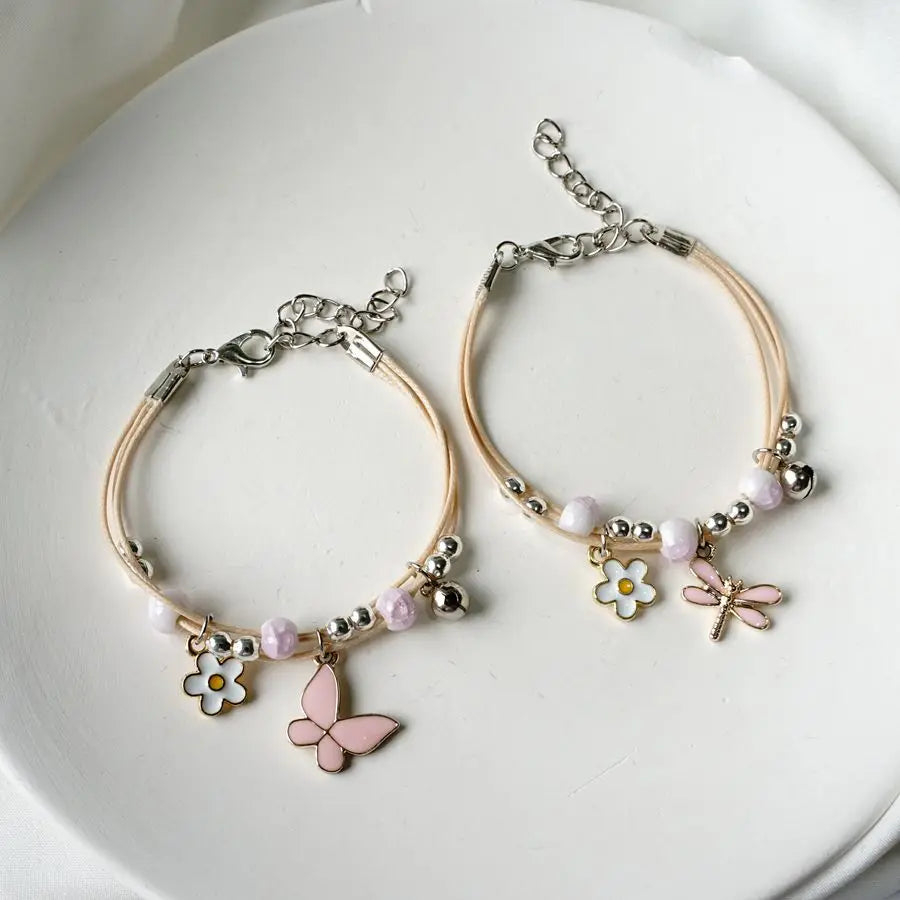 Cute Butterfly Dragonfly Flower Charm Bracelet