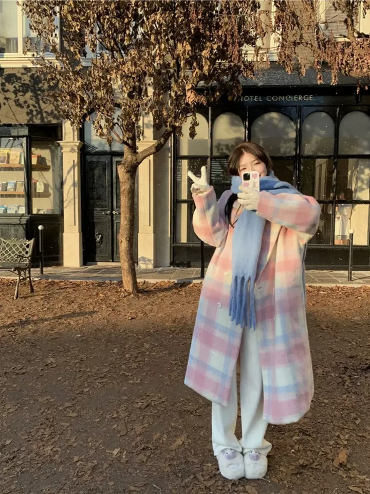 Pastel Plaid Wool Coat