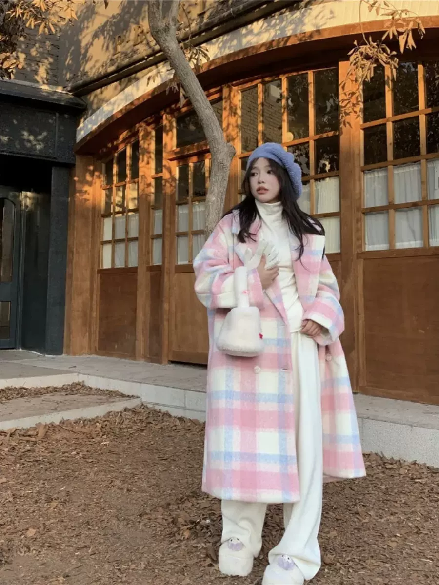 Pastel Plaid Wool Coat