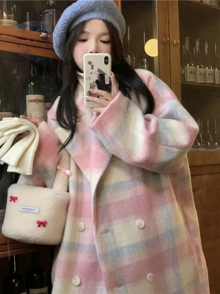 Pastel Plaid Wool Coat