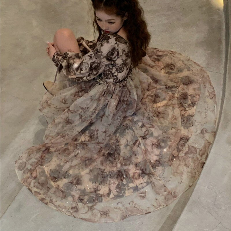Floral Fairy Princess Dress With Detachable High-Low Skirt Layer