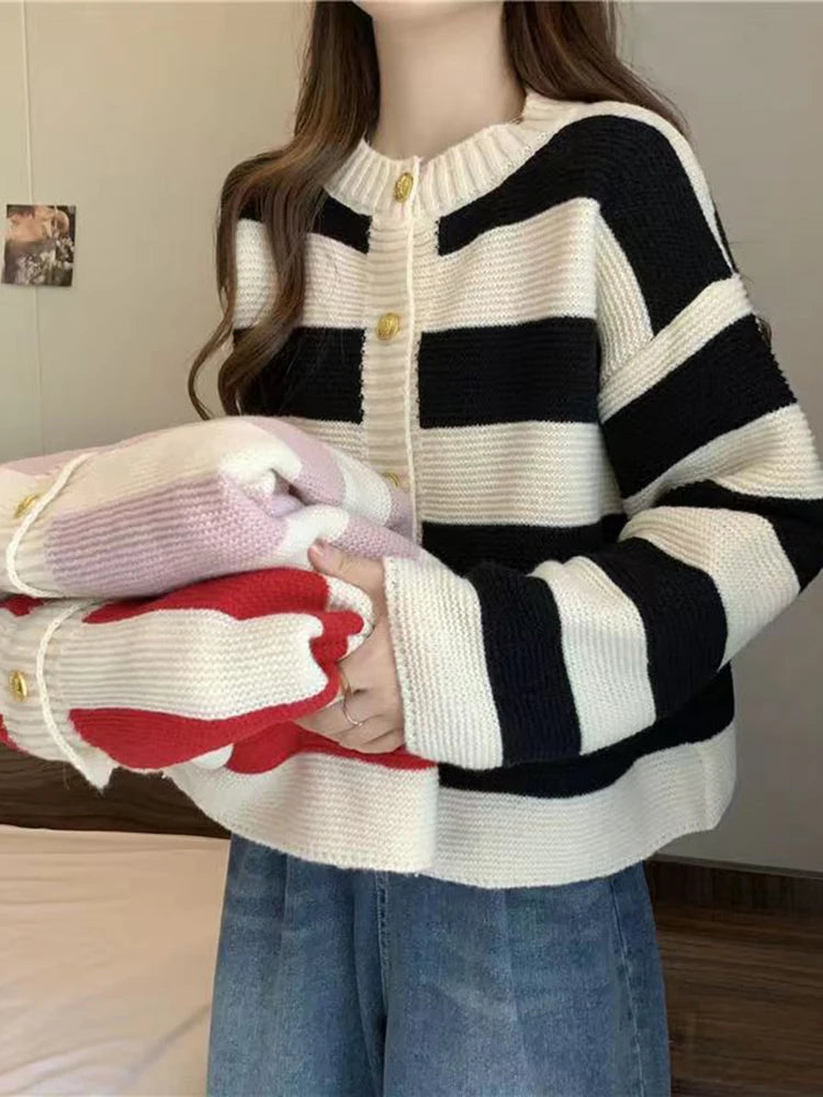 Knitted Striped Cardigan With Buttons