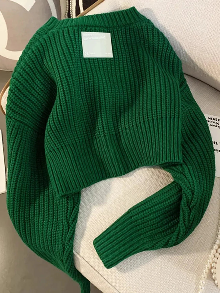 Green Cropped Knitted Jumper