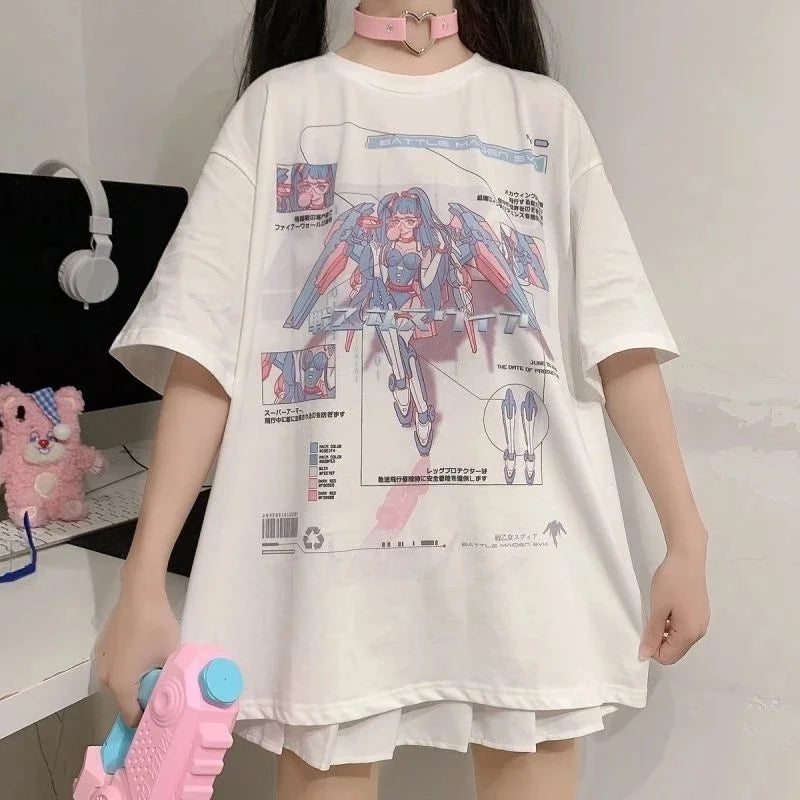 Long E-Girl Shirt With Split Sleeves And Anime Print