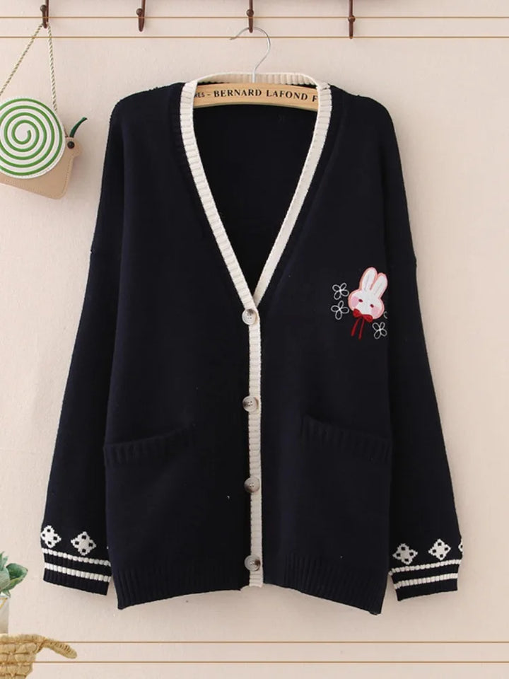 Bunny Cardigan With Chest Embroidery