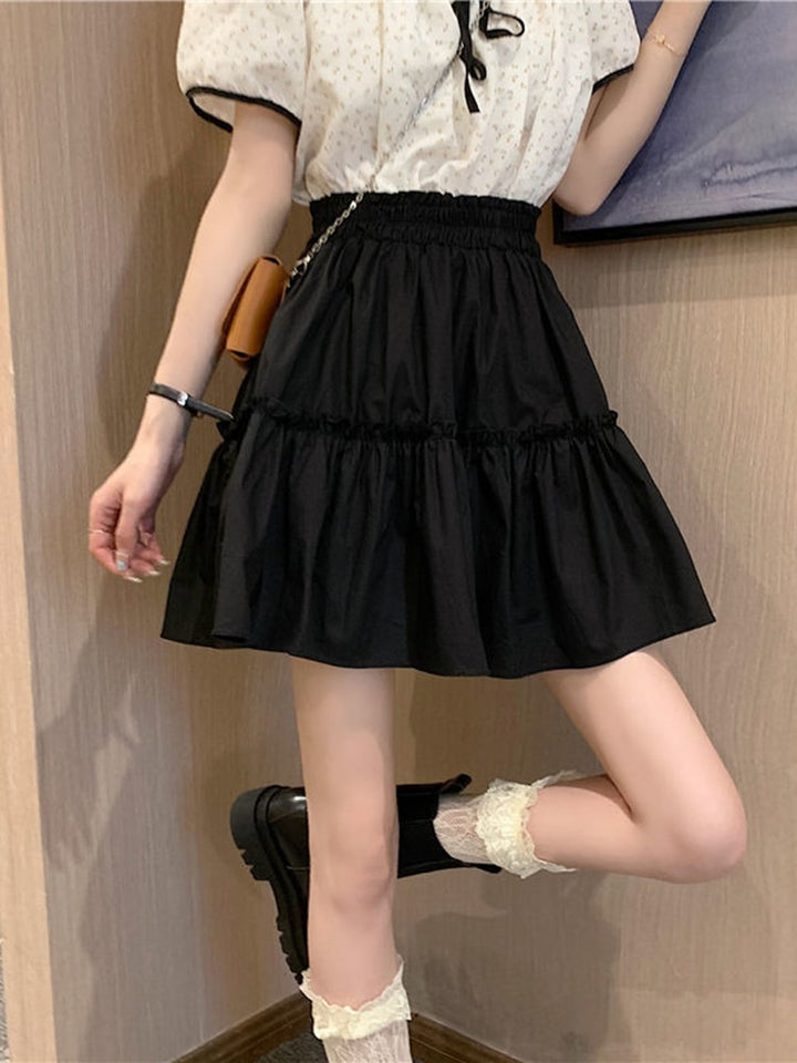 Preppy Style A-Line Skirt With Ruffle Details