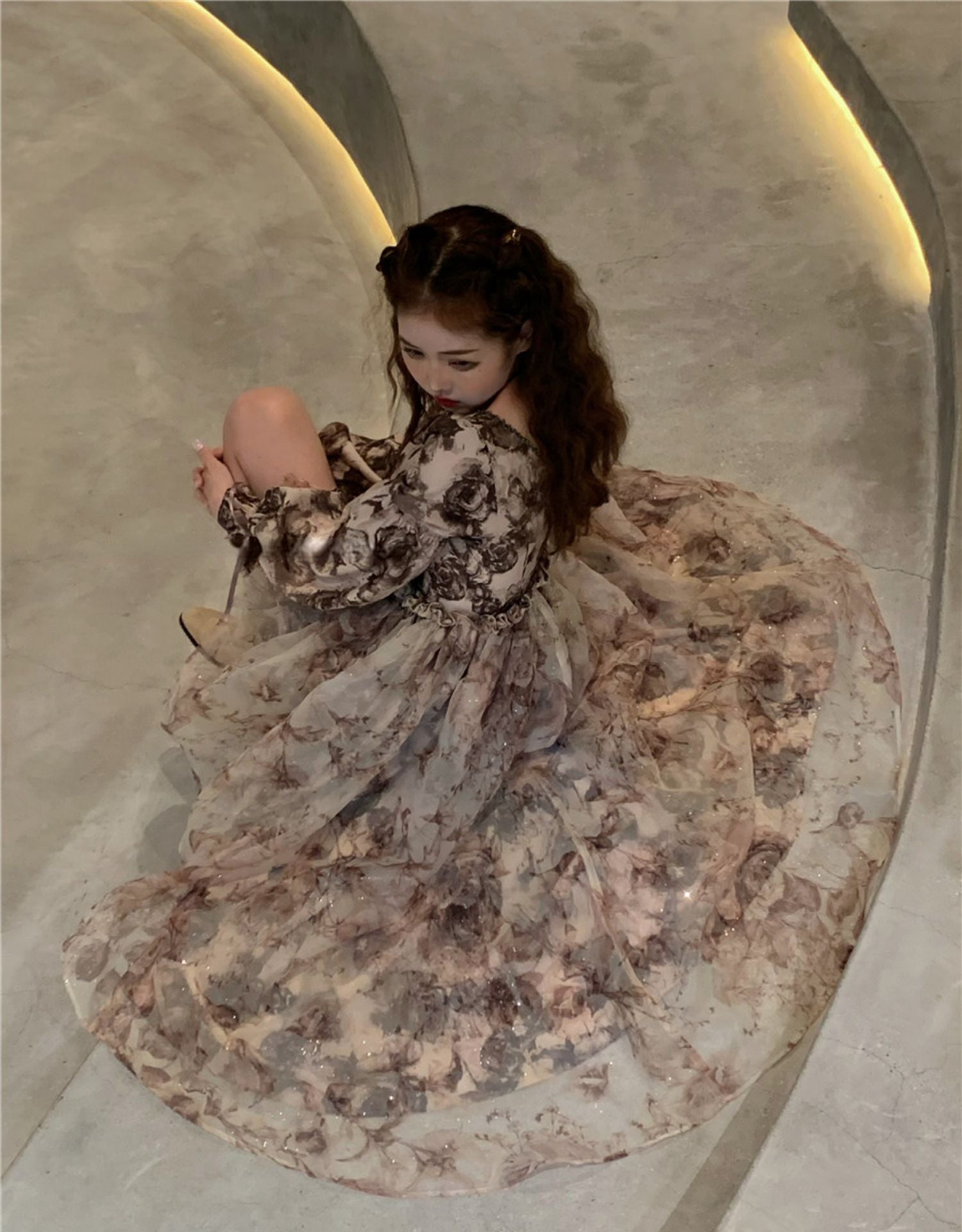 Floral Fairy Princess Dress With Detachable High-Low Skirt