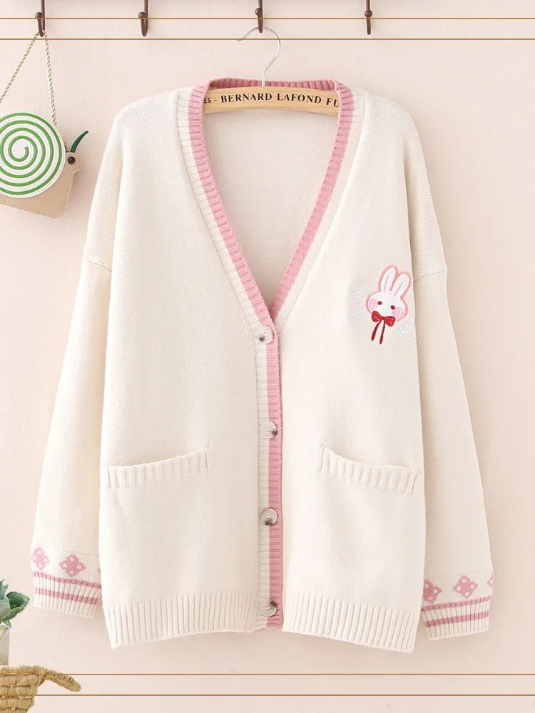 Bunny Cardigan With Chest Embroidery