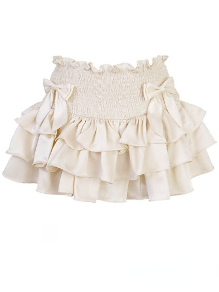 Vintage Two-Piece-Set: Top With Lace Sleeves and Bow Detail + Matching Ruffle Skirt