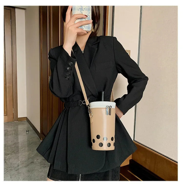 Cute Bubble Boba Tea Cross Body Bucket Bag