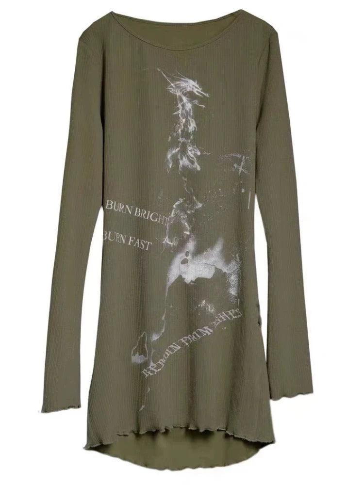 Long Grunge-Style Sweatshirt With Graphic-Print