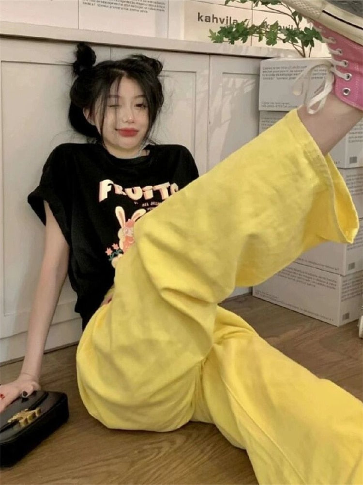 Yellow Wide Leg Baggy Jeans