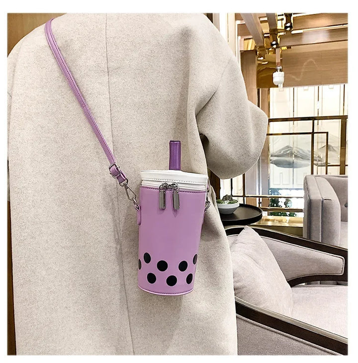 Cute Bubble Boba Tea Cross Body Bucket Bag