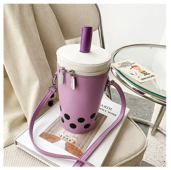 Cute Bubble Boba Tea Cross Body Bucket Bag