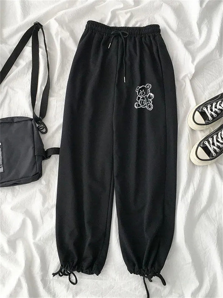 Sweatpants With Cuffed Ankle And Teddy Bear Print