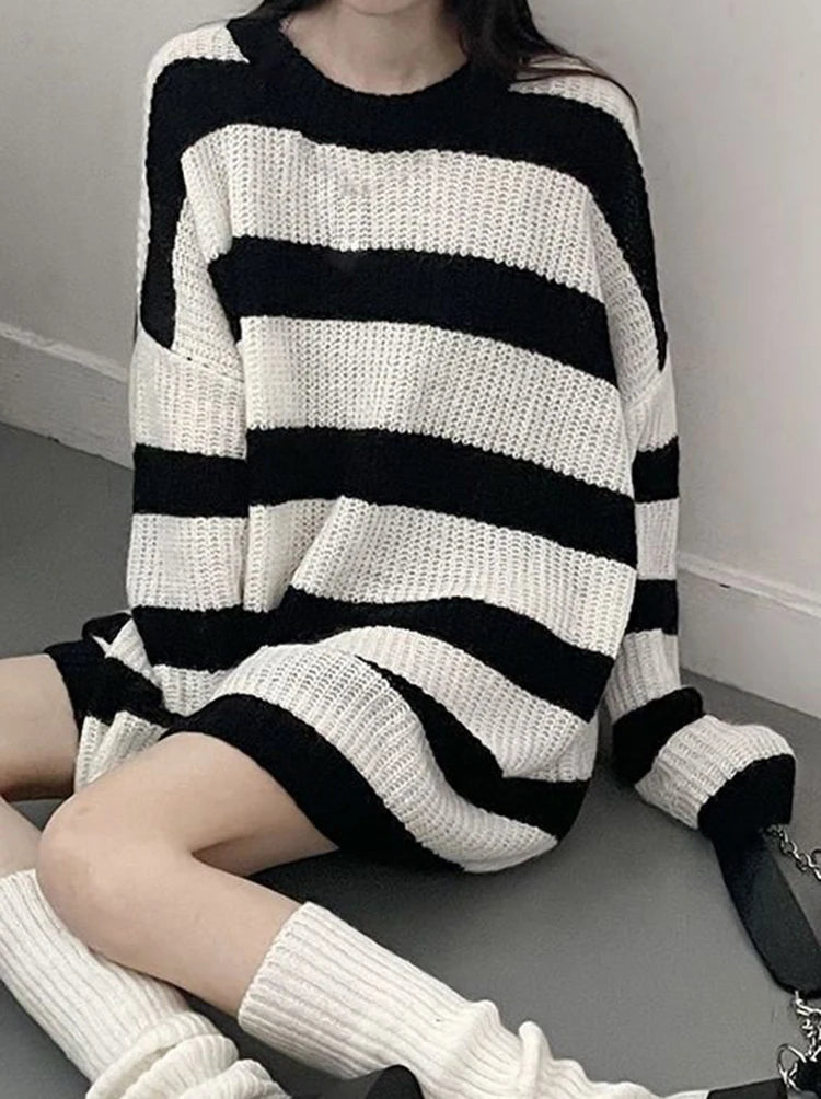 Knitted Striped Oversized Pullover