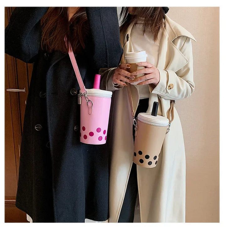 Cute Bubble Boba Tea Cross Body Bucket Bag