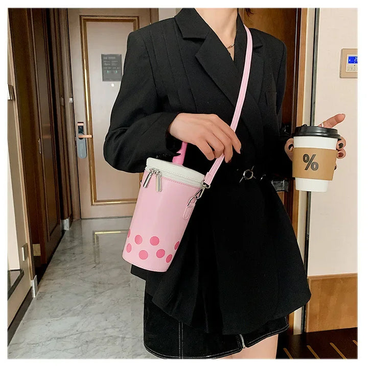 Cute Bubble Boba Tea Cross Body Bucket Bag