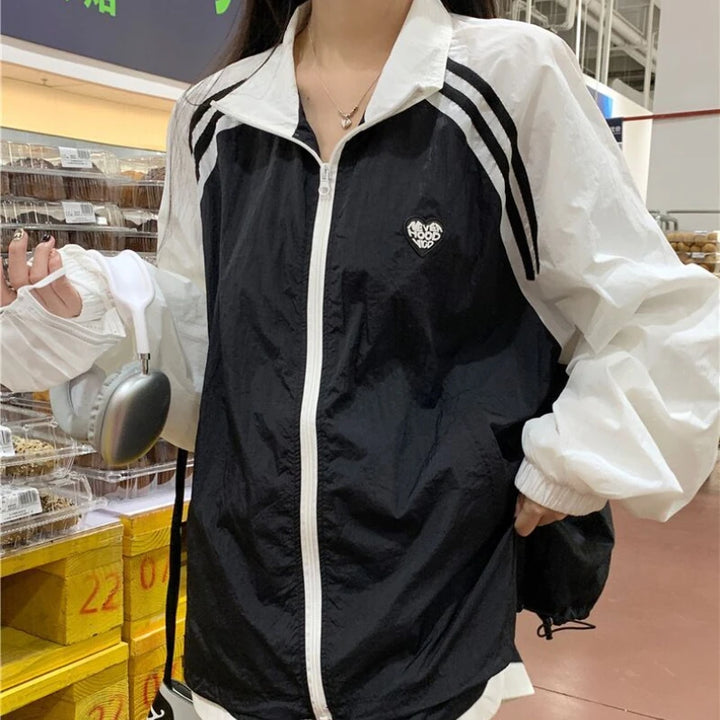 Trackjacket With Sporty Stripes & Heart Patch on Chest