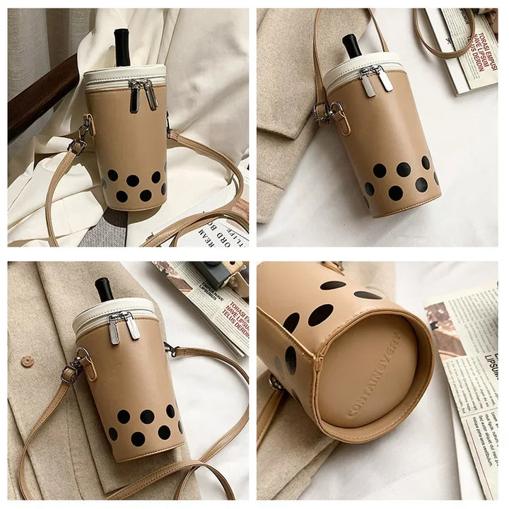 Cute Bubble Boba Tea Cross Body Bucket Bag